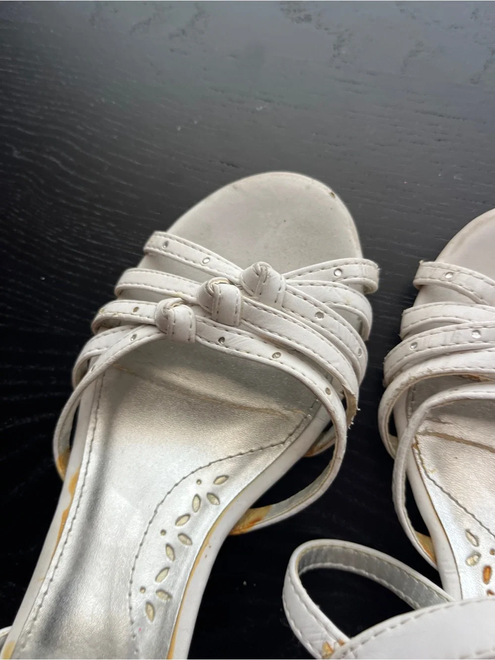 Cherokee White Faux Leather Strappy Block Heel Sandals Size 1 Rhinestone Girls
